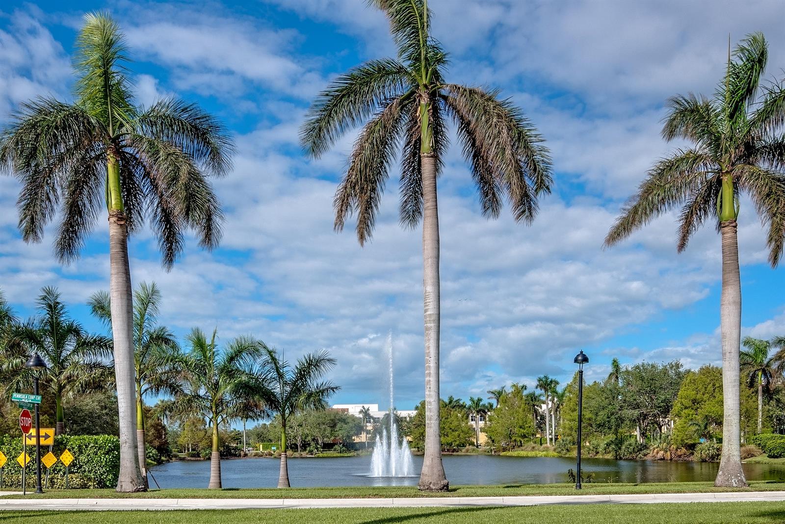 A fountain sprays water in a lake surrounded by palm trees under a blue sky — 8221 NW 8th Way, Boca Raton FL 33487, BOCA RATON, FL
