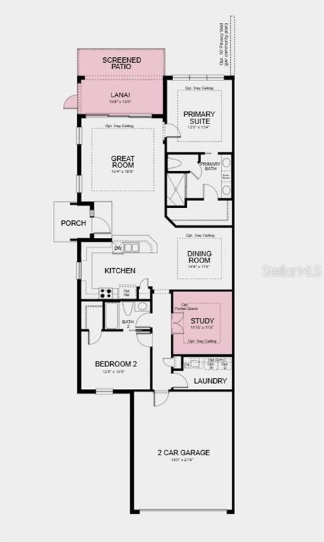 This floor plan shows a single-story home with a two-car garage, lanai, and three bedrooms — 13340 SANTINI CIRCLE, ENGLEWOOD, FL