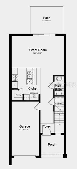 This is a floor plan of a home's first level featuring a garage and patio — 7199 GRAND FOREST WAY, NOKOMIS, FL