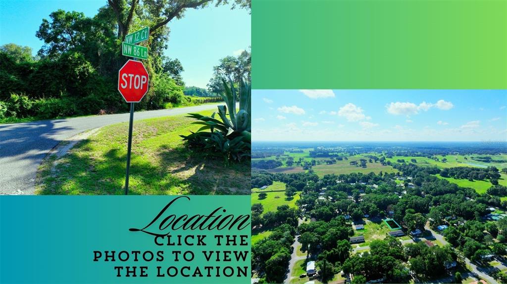 This image shows a street sign at an intersection and an aerial view of land — TBD NW 12TH COURT, OCALA, FL