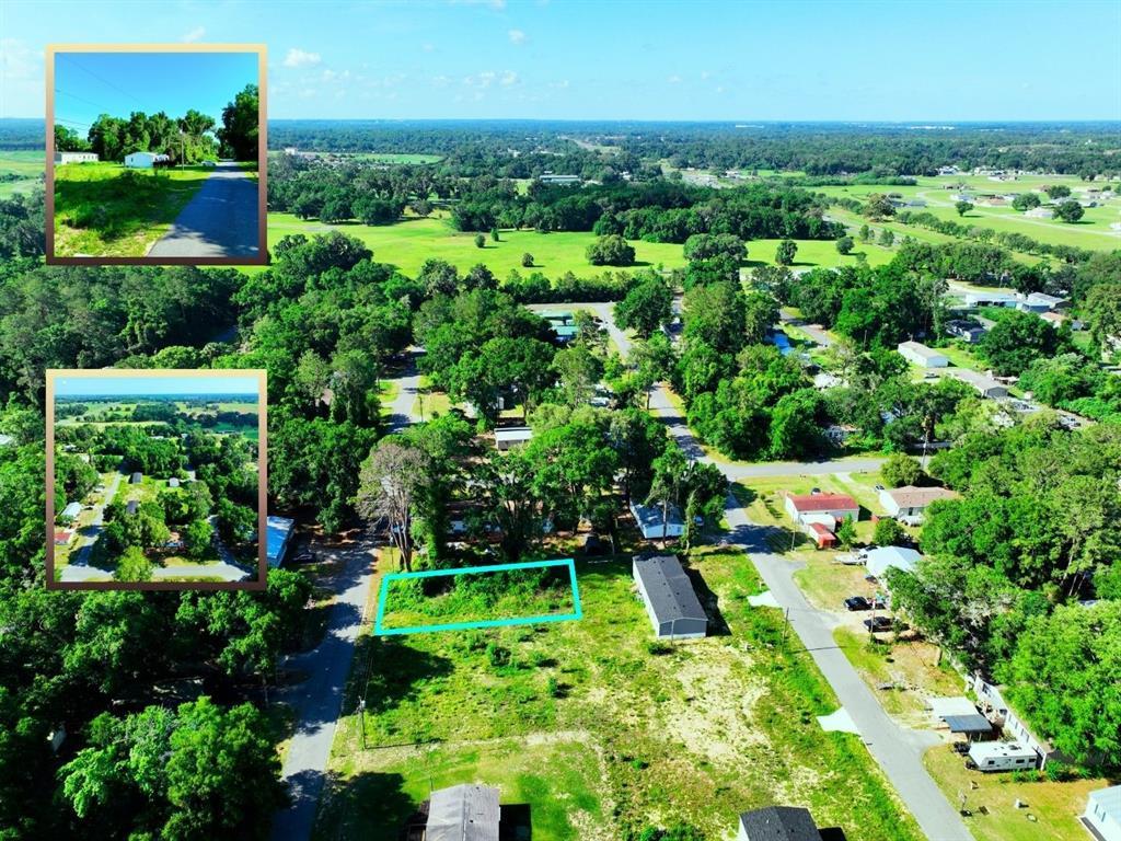 An aerial view shows a vacant, rectangular lot outlined in blue within a residential area — TBD NW 12TH COURT, OCALA, FL