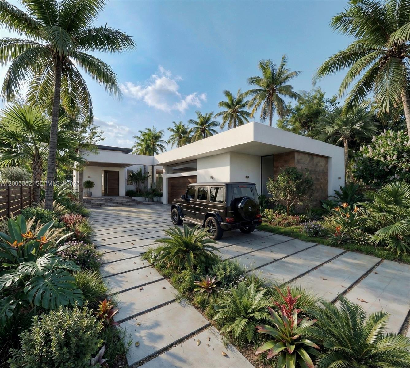 A rendering of a modern house exterior featuring a swimming pool and a patio area — 789 NE 83rd Street, Miami FL 33138, MIAMI, FL