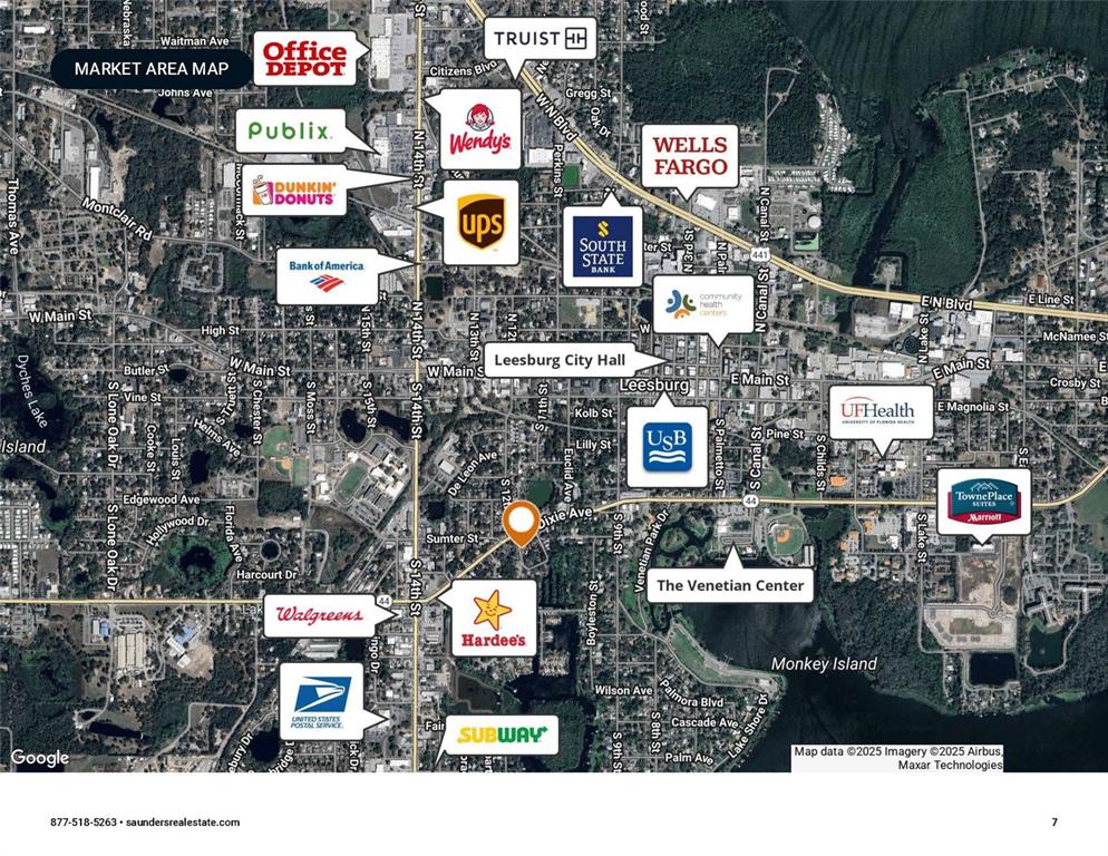 This is a market area map showing businesses and landmarks in Leesburg, Florida — 1024 - 1038 W DIXIE AVENUE, LEESBURG, FL