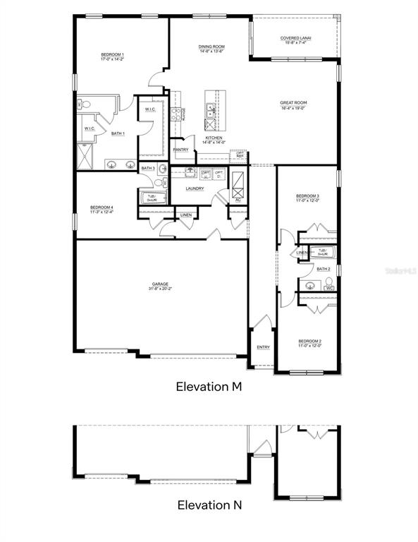 This is a floor plan for a single-story house featuring four bedrooms and a garage — 13607 NEW JADE AVENUE, WIMAUMA, FL