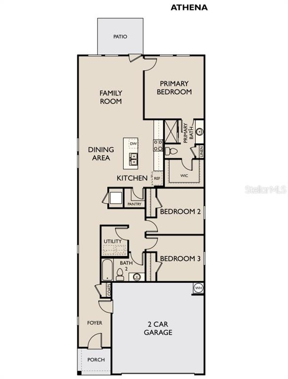 This is a floor plan for a three-bedroom home with a two-car garage and patio — 10535 CURVING CREEK LOOP, PARRISH, FL