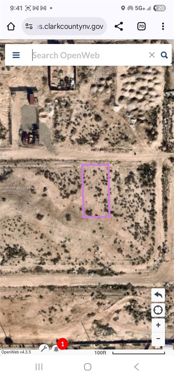 An aerial map view shows a rectangular plot of land highlighted in purple — Reverend Wilson Ave, NV 89030, NV