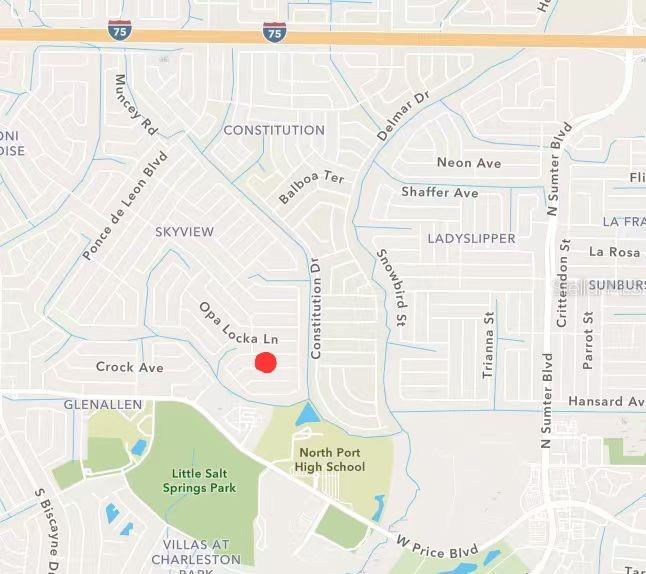 This is a map showing the location of a property in North Port, Florida — 30 DUNDEE AVENUE, NORTH PORT, FL