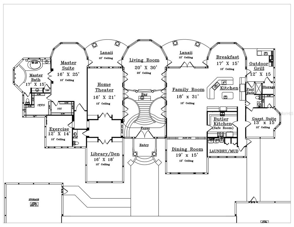 This is a floor plan for a large residential home with multiple suites and rooms — 117 BELLAMERE PALMS COURT, LUTZ, FL