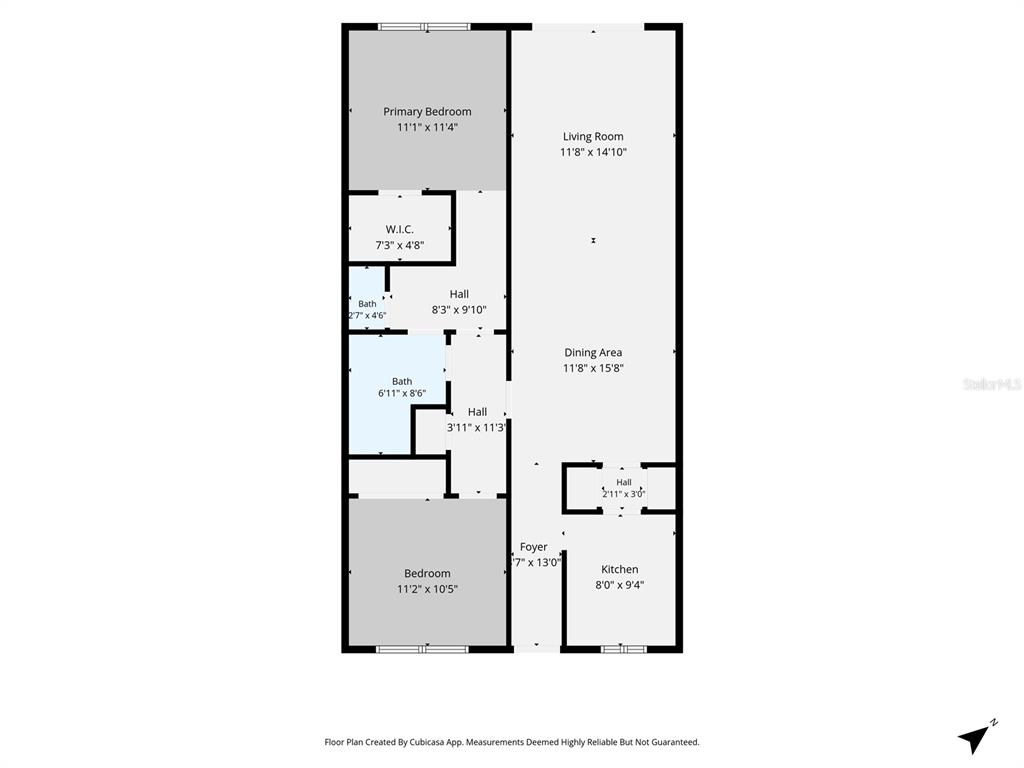 This is a floor plan for a two-bedroom apartment with a kitchen, living area, and bathrooms — 4550 OVERLOOK DRIVE NE UNIT 155, ST PETERSBURG, FL