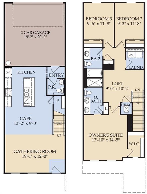 This floor plan shows a two-story home with a garage, kitchen, and three bedrooms — 6262 SUNNY TIME AVENUE, WINTER GARDEN, FL