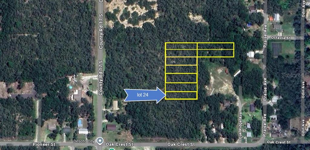 This aerial map shows a highlighted parcel of land labeled lot 24 — 6104 OAK BROOK AVENUE LOT 24, SEBRING, FL