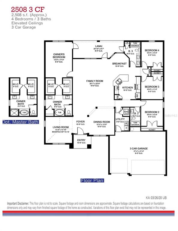 This is a floor plan for a four-bedroom, three-bathroom home with a three-car garage — 4626 SW 103RD STREET ROAD, OCALA, FL