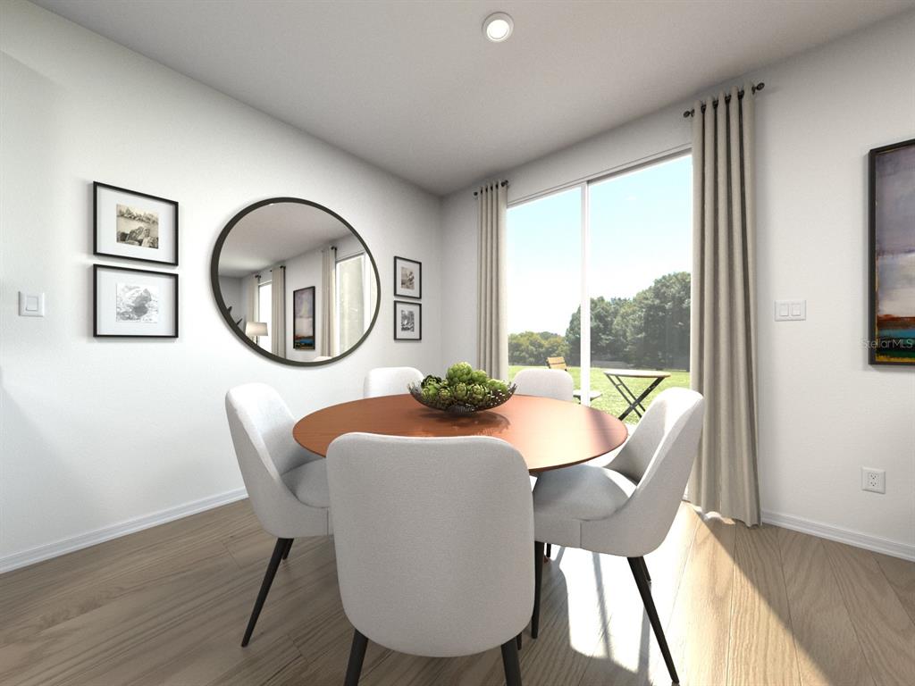 This is a digital rendering of a dining room with a round table and chairs — 1781 FOREST RUN LANE, AUBURNDALE, FL