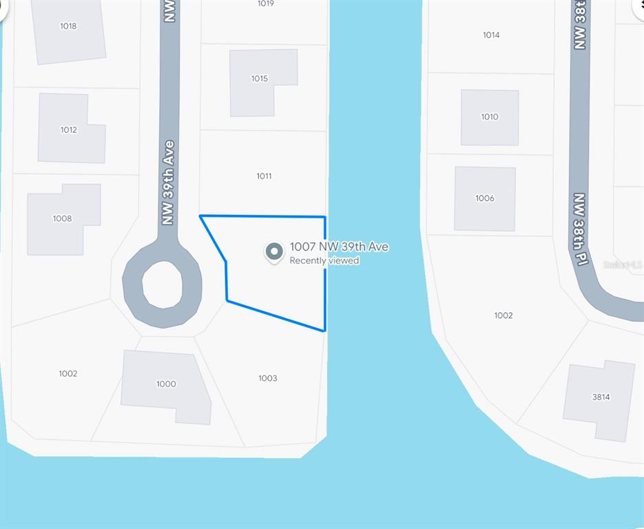 This is a map showing the property boundary for a lot on a cul-de-sac — 1007 NW 39TH AVENUE, CAPE CORAL, FL