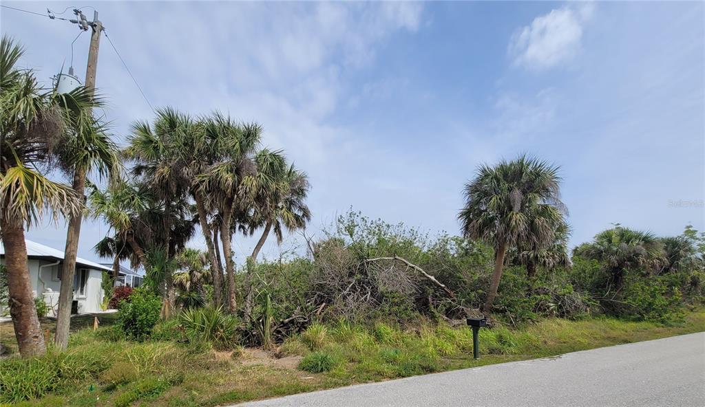 A vacant, overgrown lot with several palm trees sits next to a small residential building — 18562 ASHCROFT CIRCLE, PORT CHARLOTTE, FL