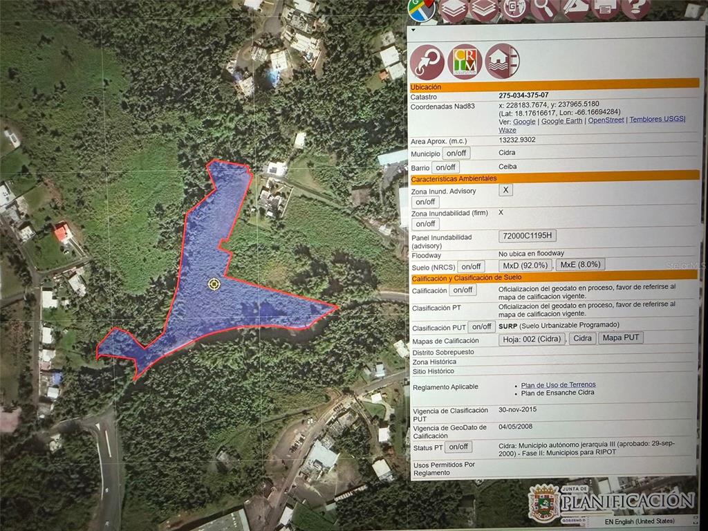 This is a map showing a land parcel highlighted in blue in Cidra, Puerto Rico — 172, BO. RIO ABAJO, CIDRA, PR