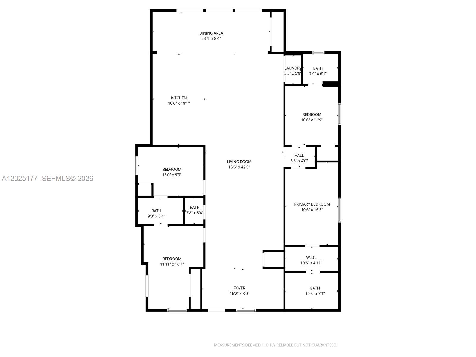 This is a floor plan showing a multi-bedroom residential unit with a central living area — 112 NW 53rd St, Miami FL 33127, MIAMI, FL