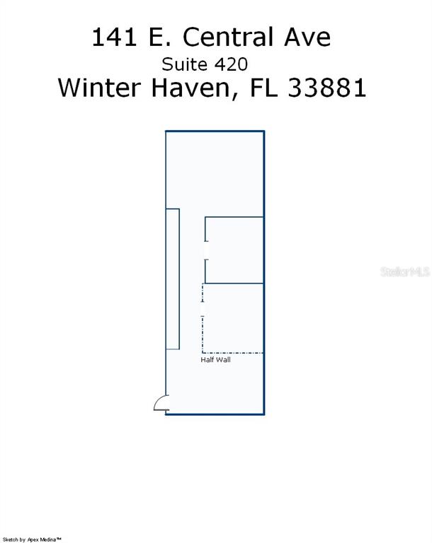 This is a floor plan for a commercial suite featuring an open area and a half wall — 141 E CENTRAL AVENUE UNIT 420, WINTER HAVEN, FL