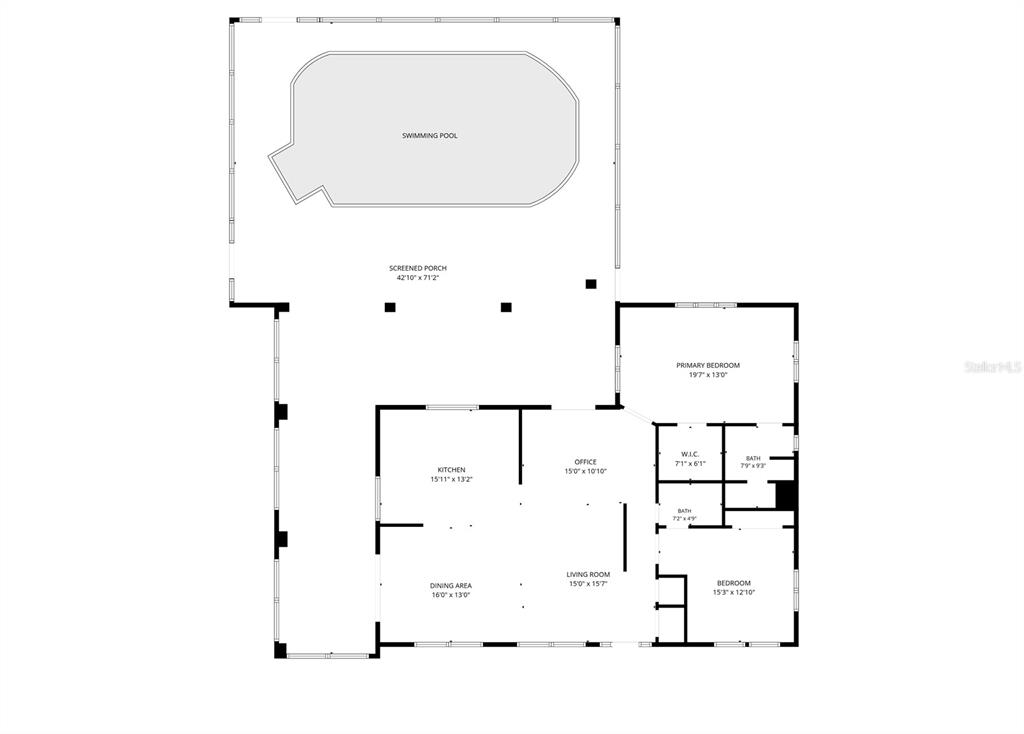 This floor plan shows a house layout with a swimming pool and a screened porch — 6175 S CANNA LILY AVENUE, HOMOSASSA, FL