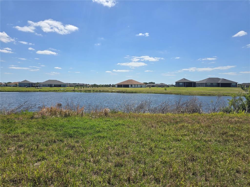 A grassy foreground overlooks a pond with several houses in the distance under a sky — 5247 LAKE VENICE DRIVE, WIMAUMA, FL