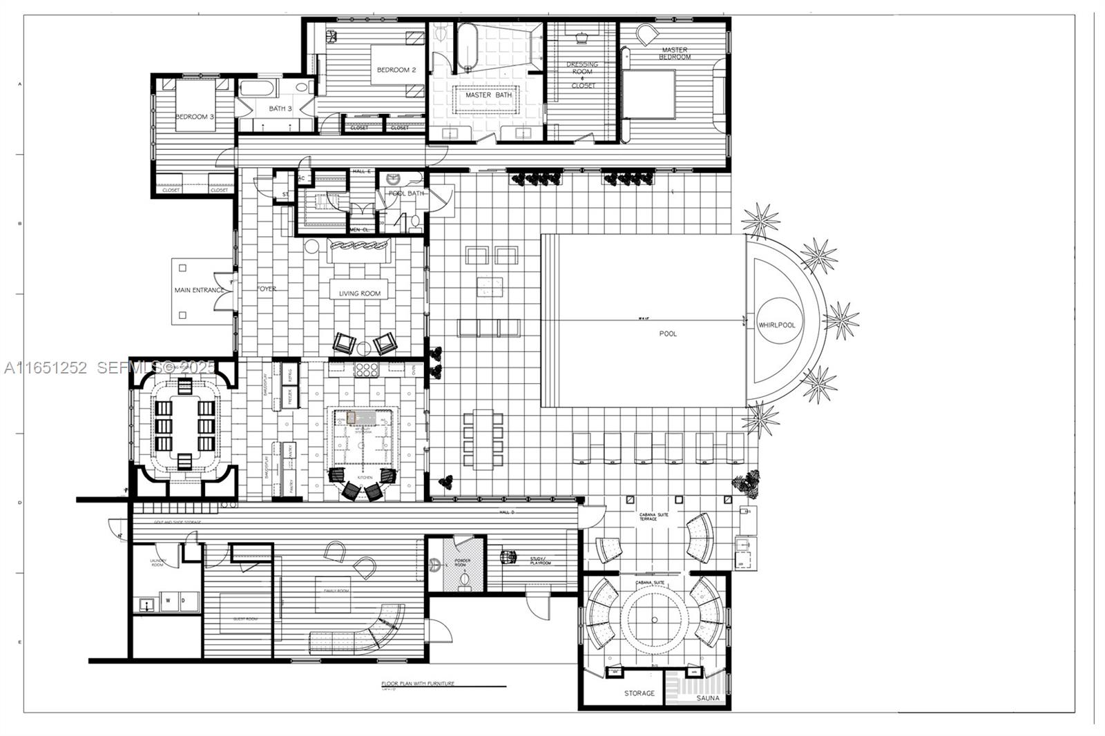 This is a floor plan for a large house featuring a pool, multiple bedrooms, and living areas — 3314 Lowson Blvd, Delray Beach FL 33445, DELRAY BEACH, FL