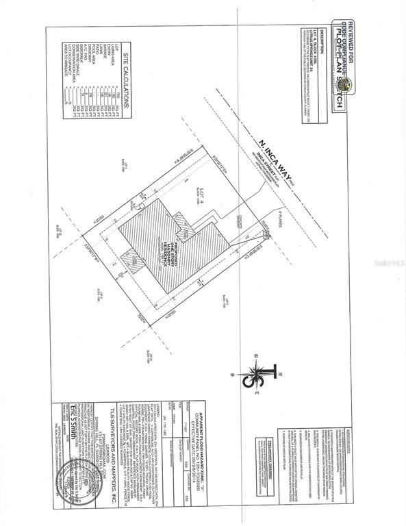 This is a plot plan survey for a residential property lot — 8441 N INCA WAY, DUNNELLON, FL