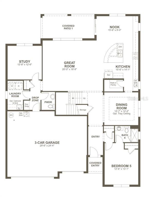 This is a floor plan for the first level of a house with a three-car garage — 2013 HAMMOCK TRACE DRIVE, PARRISH, FL