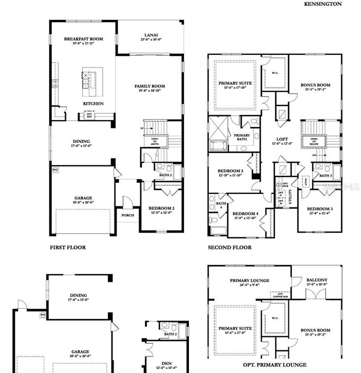 This image shows floor plans for a two-story residential home with multiple bedroom configurations — 1006 W ADALEE STREET, TAMPA, FL