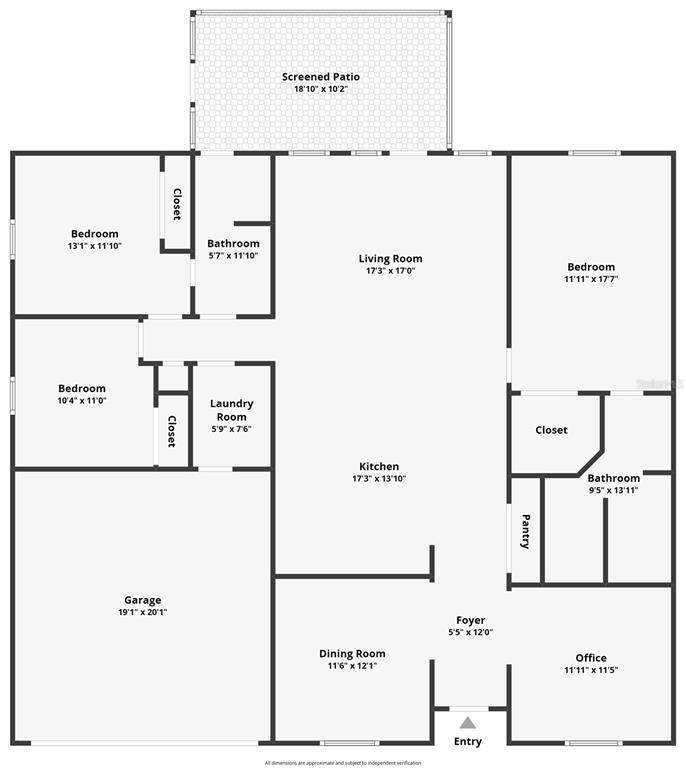 This is a floor plan of a single-story house with a garage, patio, and rooms — 2917 EVANS WAY, KISSIMMEE, FL