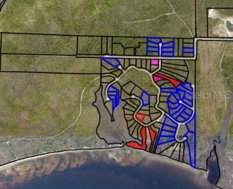 An aerial map shows a residential subdivision layout with color-coded lots near a waterfront — 2718 SAND FLEA STREET, PANAMA CITY, FL