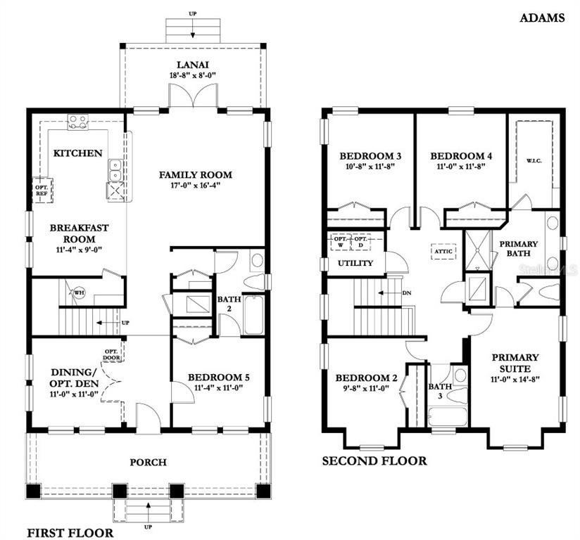 This floor plan shows the first and second levels of a five-bedroom residential home — 5308 N SUWANNE AVENUE, TAMPA, FL