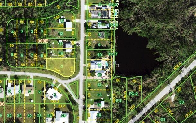 This is an aerial map showing residential property lot lines and parcel numbers — 201 DARST AVENUE, PUNTA GORDA, FL
