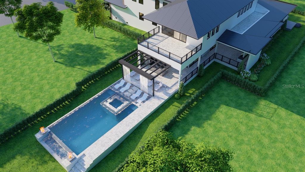This is a rendering of a modern house with a pool, spa, and pergola — 3950 RED ROCK WAY, SARASOTA, FL