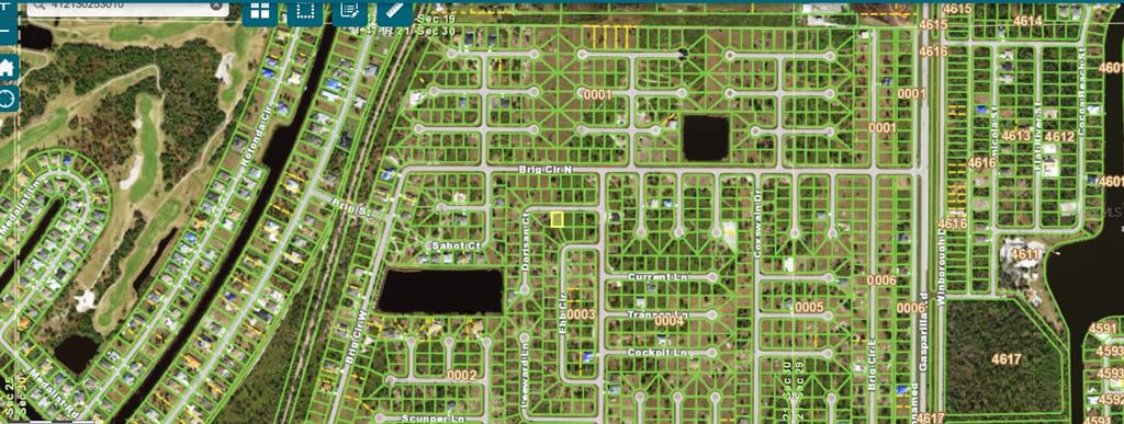 This is a satellite map view of a residential neighborhood with plotted property lines — 27 DORISAN COURT, PLACIDA, FL