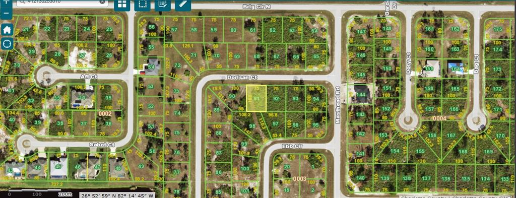 This is a map showing residential land parcels and street layouts in a suburban neighborhood — 27 DORISAN COURT, PLACIDA, FL
