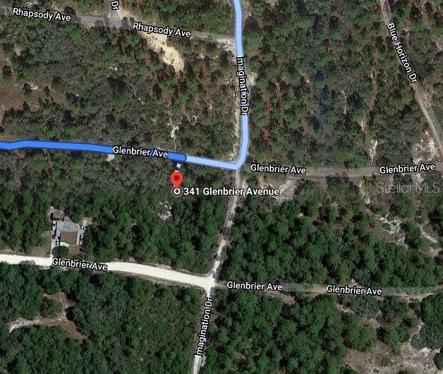 This is a satellite map showing a vacant lot at a street intersection — 341 GLENBRIER AVENUE, LAKE PLACID, FL