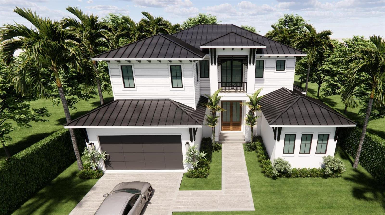 This is a rendering of a two-story white house with a dark metal roof — 633 Kingfish Road, North Palm Beach FL 33408, NORTH PALM BEACH, FL