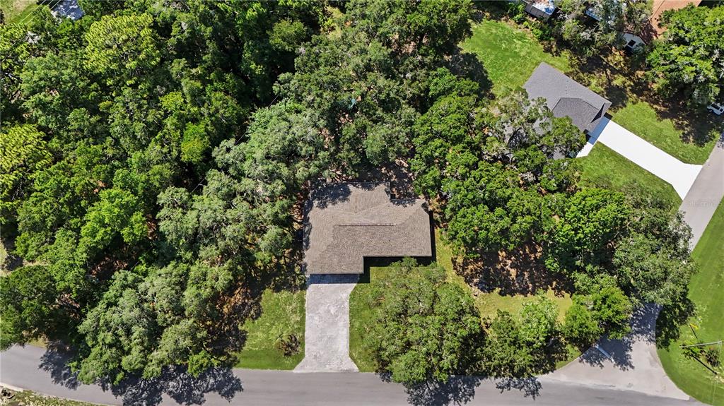 An aerial view shows a house with a shingled roof surrounded by dense trees — 20260 SW 80TH PLACE ROAD, DUNNELLON, FL