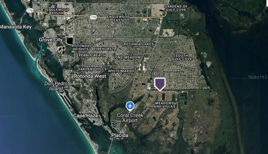 This is a satellite map showing the location of a property in Rotonda West, Florida — 12 IRIS COURT, PLACIDA, FL
