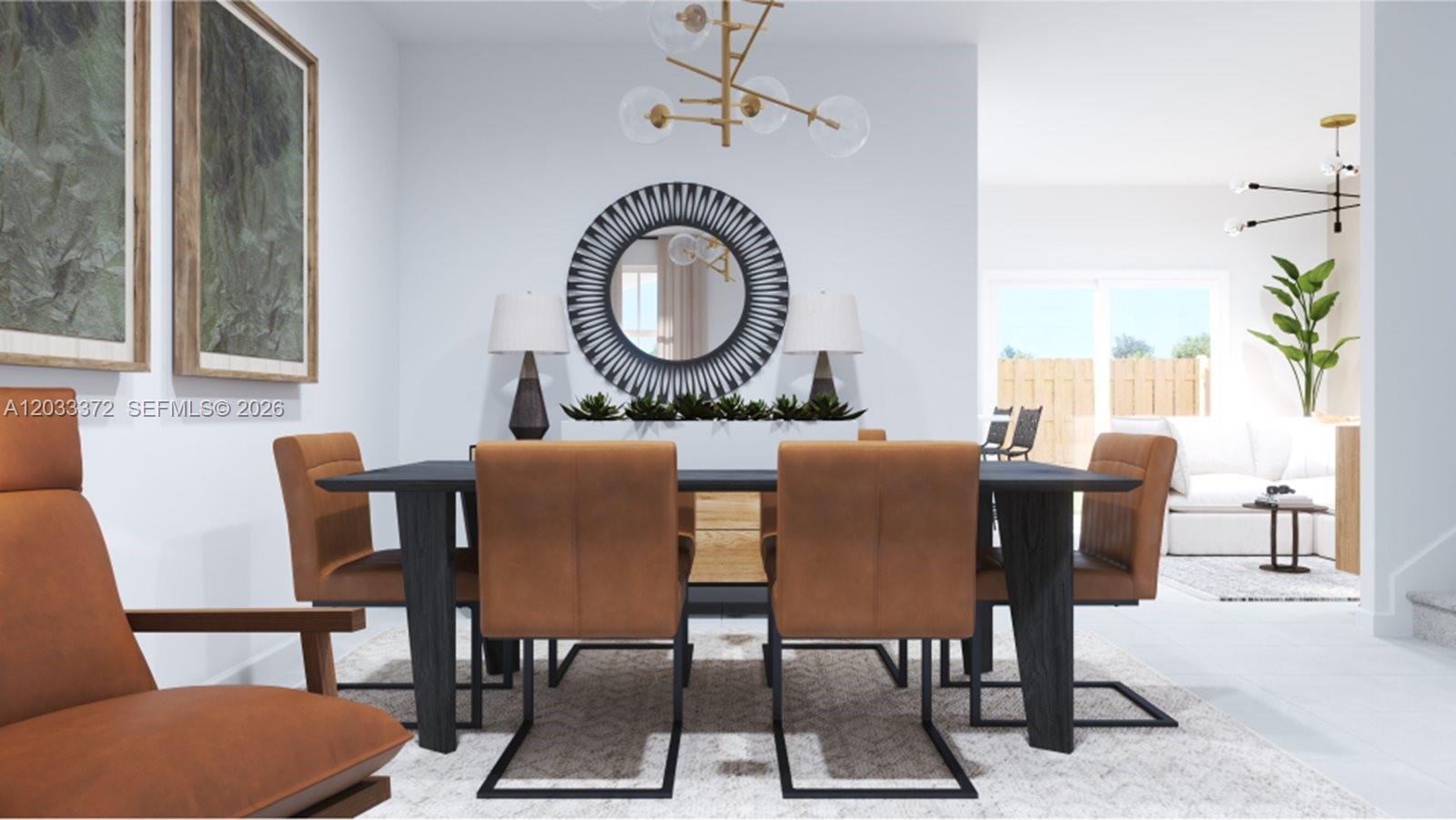 This is a rendering of a modern dining room featuring a dark table and leather chairs — 2980 SE 25 RD, Homestead FL 33035, HOMESTEAD, FL