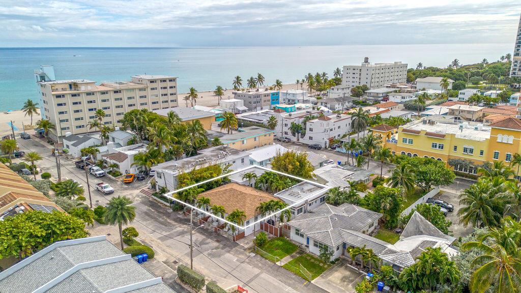An aerial view of a single-story residential building highlighted by a white outline — 334 Oregon Street, Hollywood FL 33019, HOLLYWOOD, FL