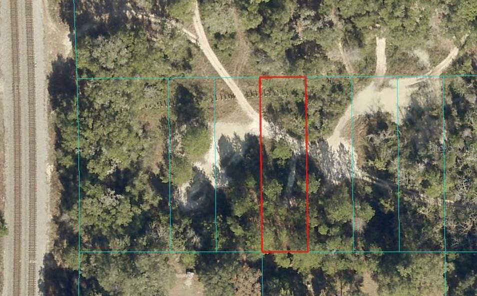 An aerial map view shows a rectangular plot of land outlined in red — LOT 028 NE 164TH LANE, CITRA, FL