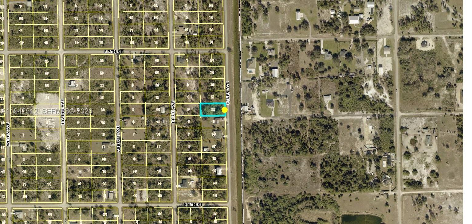 This is a map showing a highlighted parcel of land in a residential grid — 607 Hines, Lehigh Acres FL 33972, LEHIGH ACRES, FL