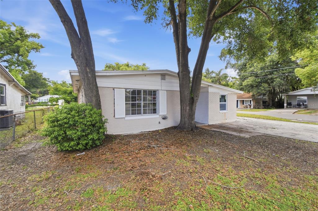 A single-story house with a light-colored exterior, white shutters, and two large trees in front — 4222 N 14TH STREET, TAMPA, FL