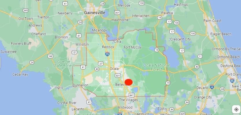 This is a map showing the location of a property in Marion County, Florida — LOCUS PASS COURSE, OCKLAWAHA, FL
