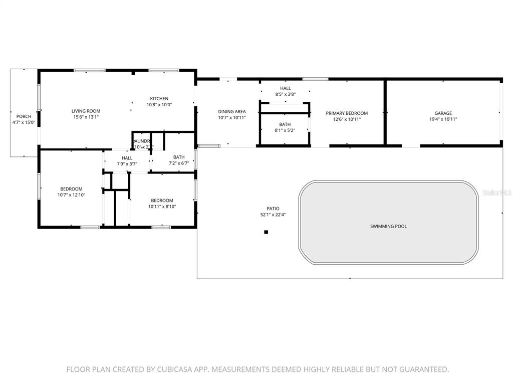 This is a floor plan of a house featuring three bedrooms, two bathrooms, and a pool — 3459 8TH AVENUE N, ST PETERSBURG, FL