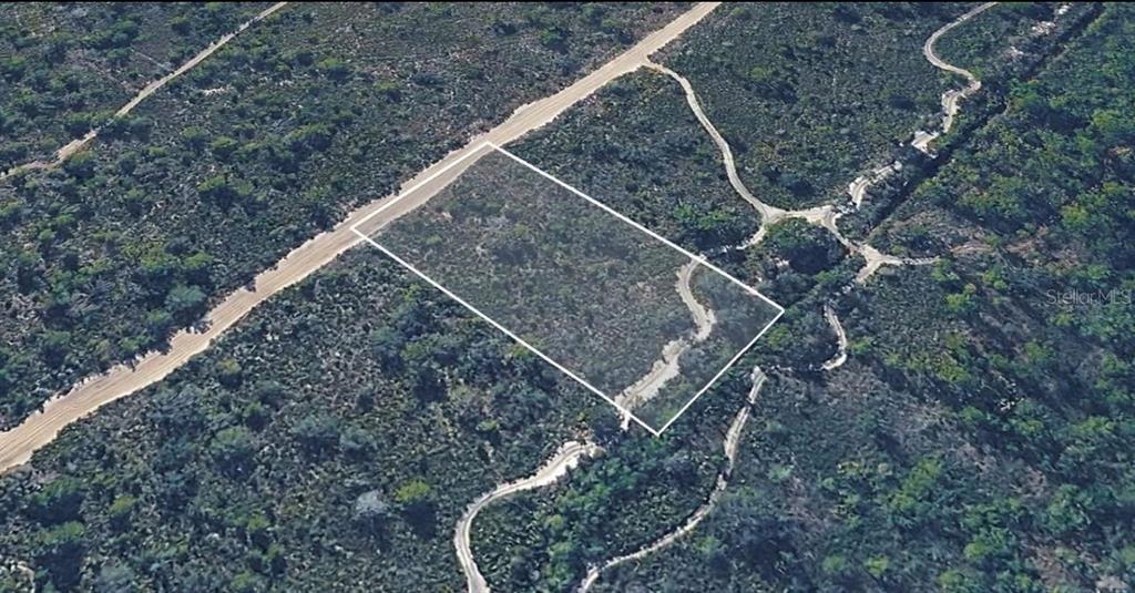 An aerial view shows a rectangular plot of land outlined in white near a road — UNASSIGNED, LAKE WALES, FL