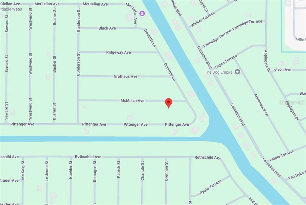 This is a map showing streets and a property location marked with a red pin — 14529 MCMILLIN AVENUE, PORT CHARLOTTE, FL