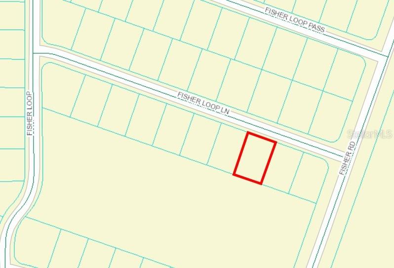 This is a map showing a highlighted rectangular parcel of land in a residential neighborhood — 0 FISHER LOOP LANE, OCKLAWAHA, FL