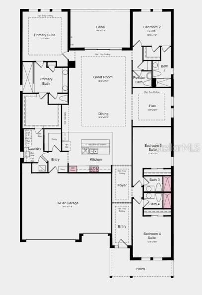 This is a floor plan for a single-story house with four bedroom suites and a garage — 11341 BOURBON ROSE CIRCLE, WINTER GARDEN, FL